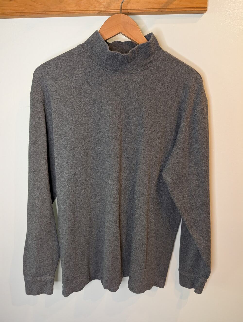 L.L.Bean Men's Charcoal Gray Mock Neck Long Sleeve Pullover Large Casual